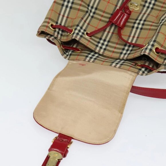 BURBERRY Nova Check Backpack Canvas Beige Red gold Auth BD1627 - Picture 11 of 15
